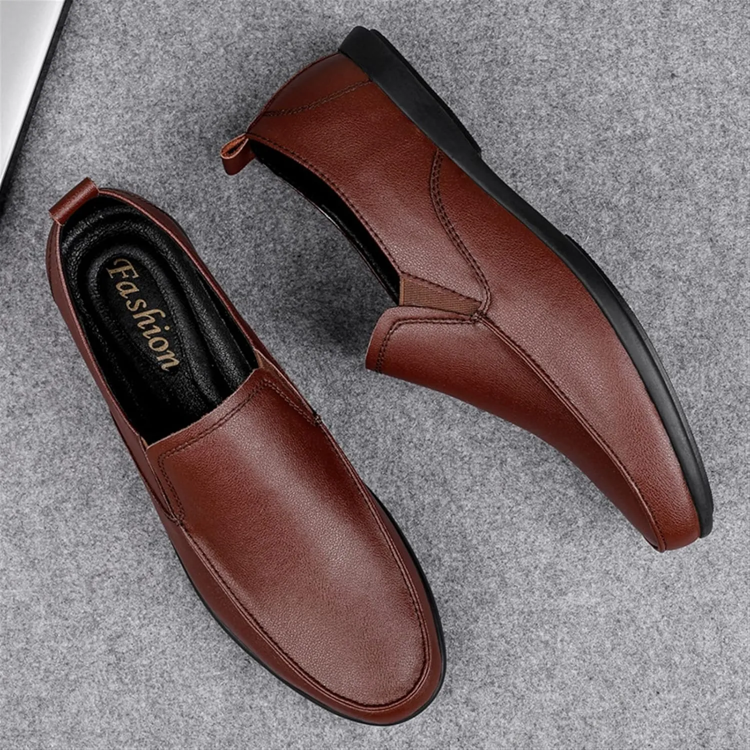 HOOENG Driving Moccasins Loafer Shoes for Men Dual Elastic Band Solid Color Round Toe PU Leather Resistant Flat Heel Flexible Casual Slip On