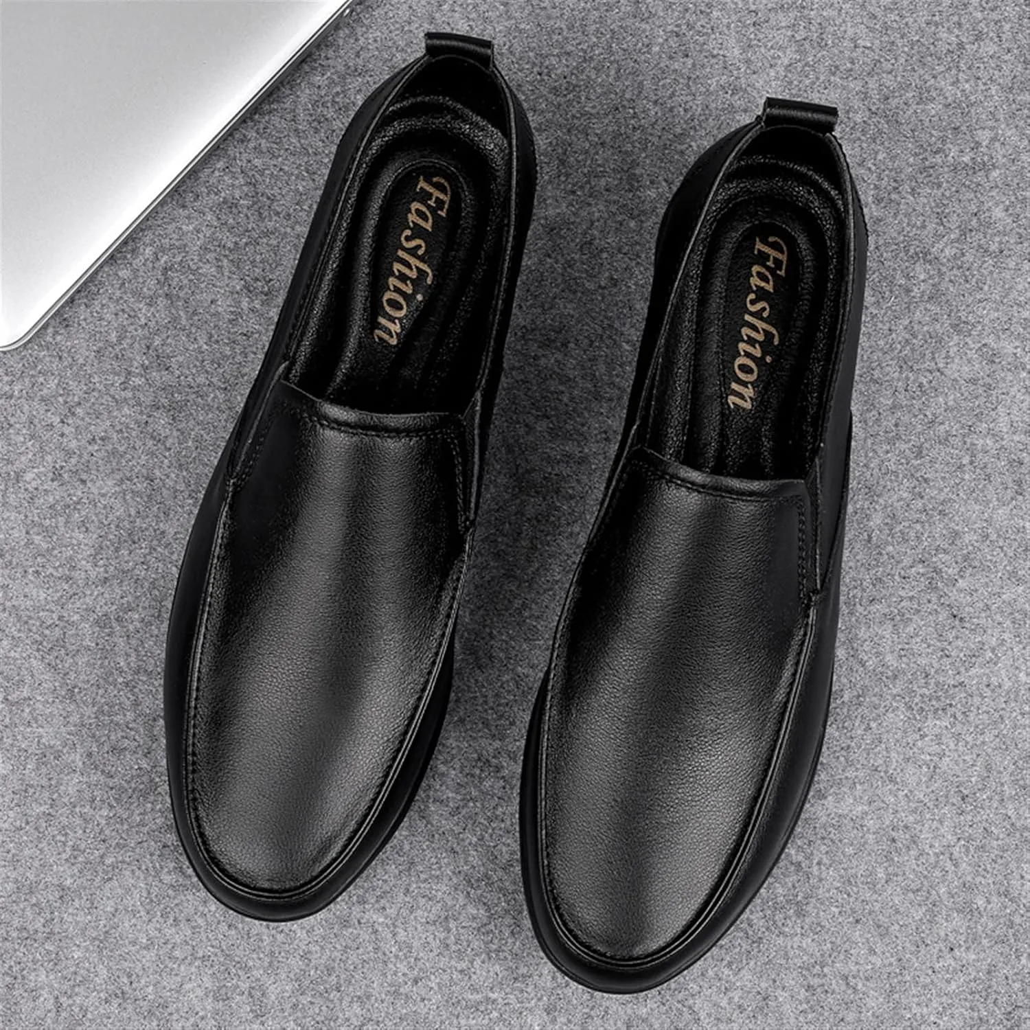 HOOENG Driving Moccasins Loafer Shoes for Men Dual Elastic Band Solid Color Round Toe PU Leather Resistant Flat Heel Flexible Casual Slip On