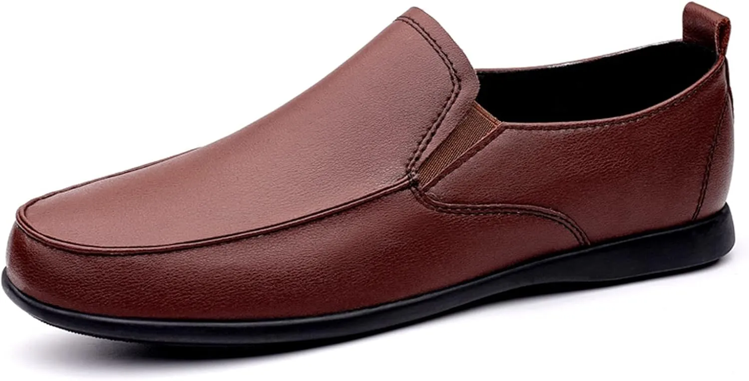 HOOENG Driving Moccasins Loafer Shoes for Men Dual Elastic Band Solid Color Round Toe PU Leather Resistant Flat Heel Flexible Casual Slip On