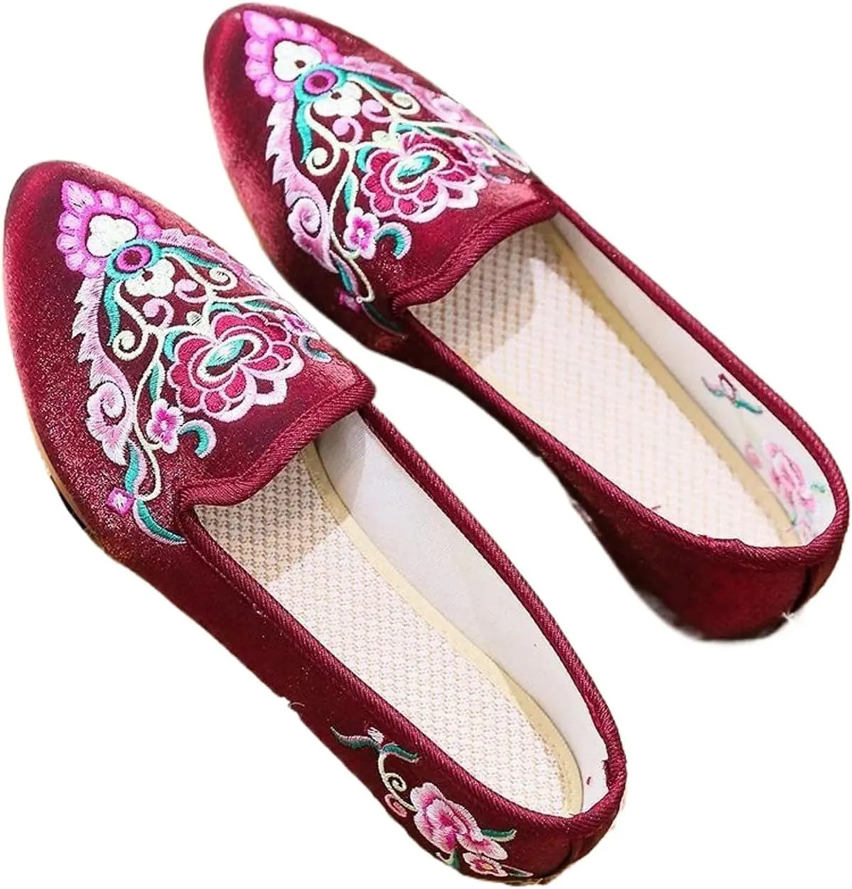 JYHBHMZG Handmade Wommen Spring Beautiful Folk Embroidery Ballet Flats Comfort Soft Canvas Shoes for Woman Flat Shoes