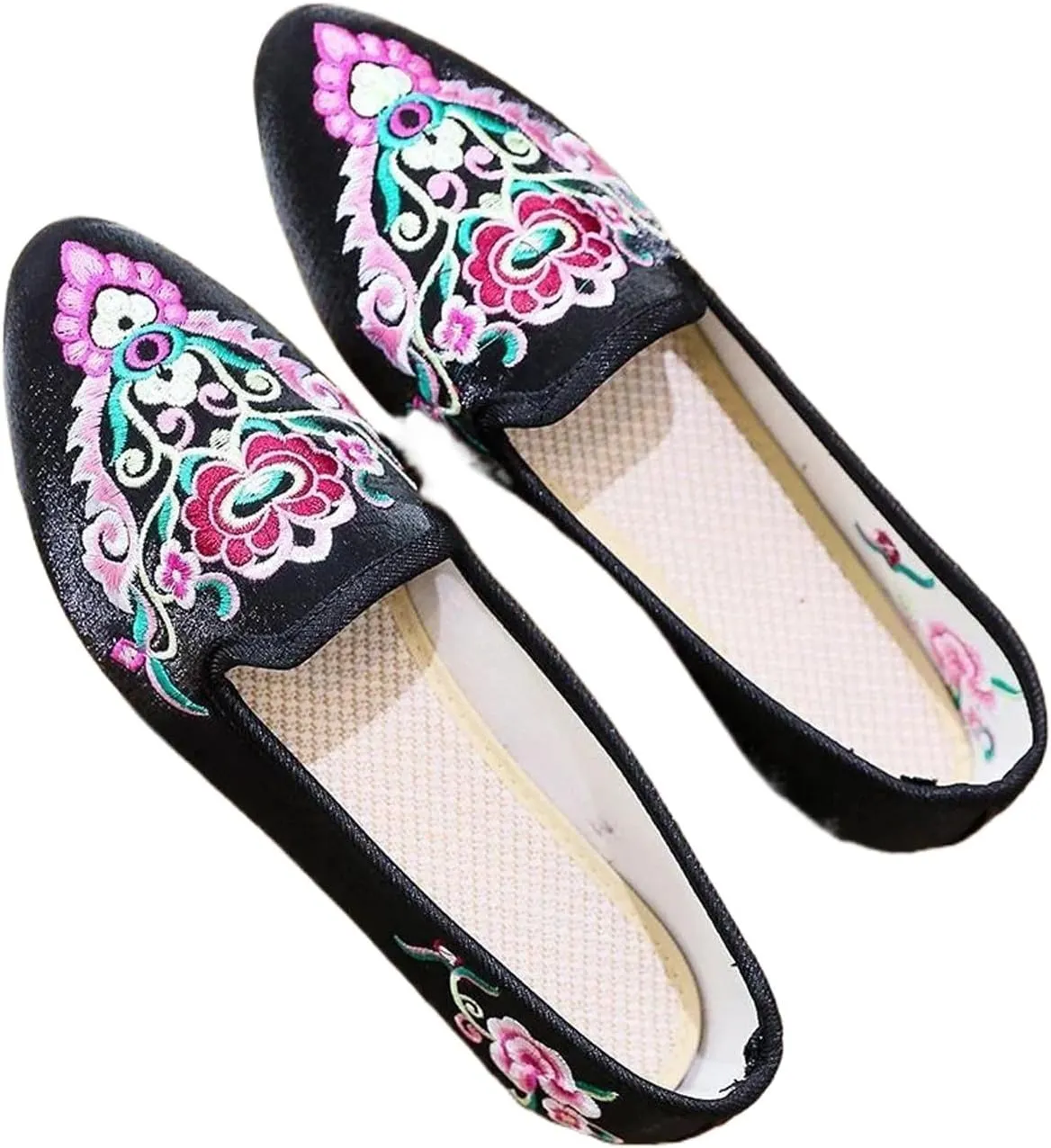 JYHBHMZG Handmade Wommen Spring Beautiful Folk Embroidery Ballet Flats Comfort Soft Canvas Shoes for Woman Flat Shoes
