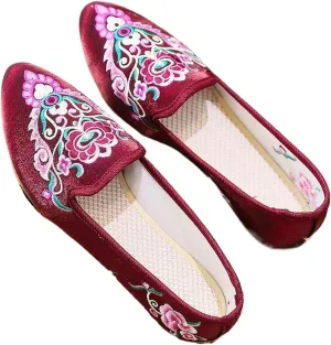 JYHBHMZG Handmade Wommen Spring Beautiful Folk Embroidery Ballet Flats Comfort Soft Canvas Shoes for Woman Flat Shoes