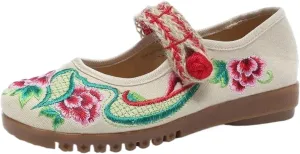 JYHBHMZG Spring Handmade Thailand Ballet Flats Women Casual Flower Embroidery Cotton Shoes Asakuchi Breathable Shoes