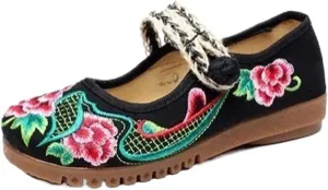 JYHBHMZG Spring Handmade Thailand Ballet Flats Women Casual Flower Embroidery Cotton Shoes Asakuchi Breathable Shoes