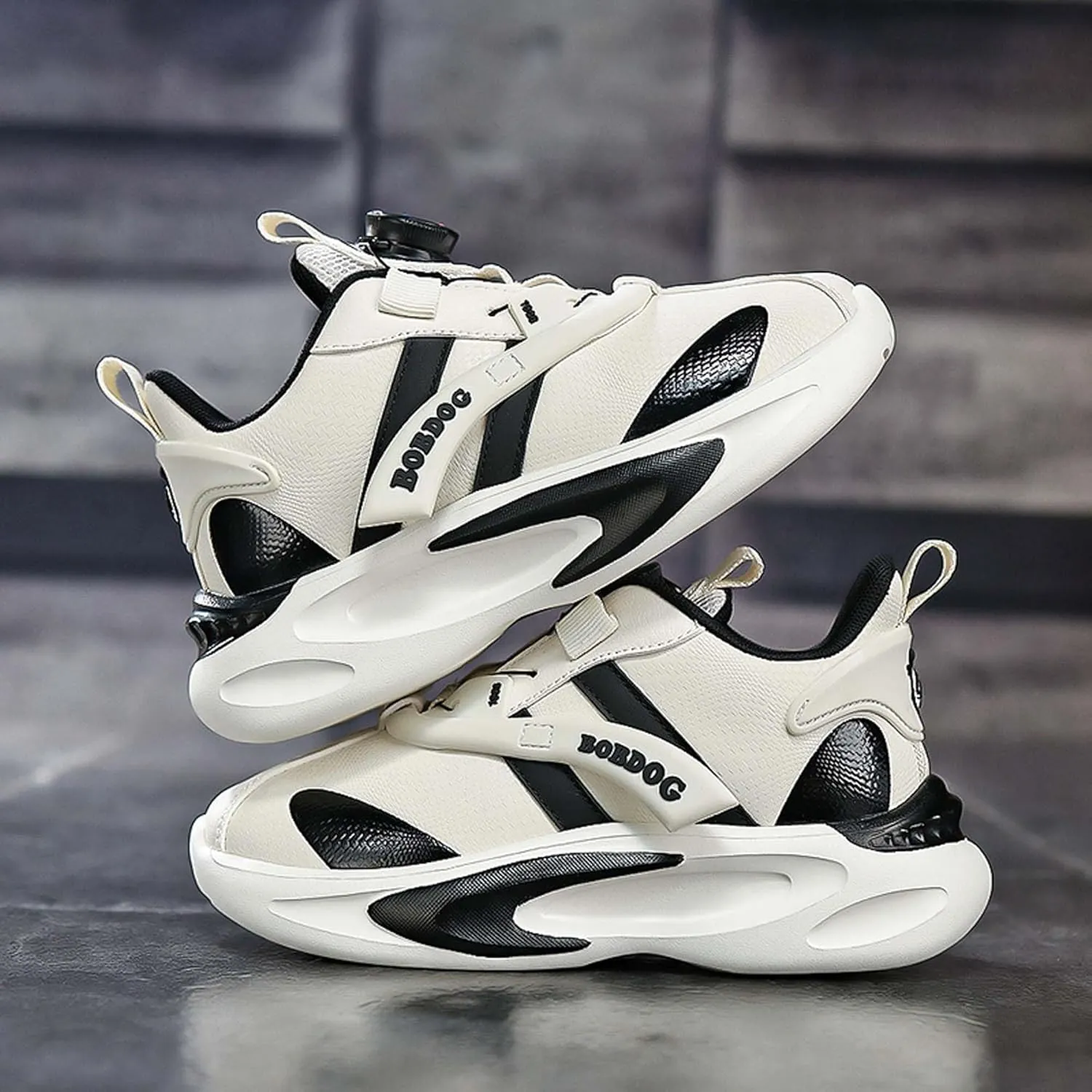 Kid's Rotating Buckle Running Shoes, Breathable and Lightweight Walking Shoes, Anti Slip and Wear-Resistant Sports Shoes, Synthetic Leather Upper Running Shoes, Short Distance Running Shoes.