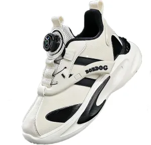 Kid's Rotating Buckle Running Shoes, Breathable and Lightweight Walking Shoes, Anti Slip and Wear-Resistant Sports Shoes, Synthetic Leather Upper Running Shoes, Short Distance Running Shoes.