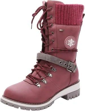 Lace Up Mid Calf Snow Boots for Women Square Heel Belt Boots Fleece Lined Warm Boots Flat Boots for Women
