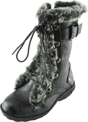 Link Girls Aura-20K Faux Fur Round Toe Flat Mid-Calf Boots