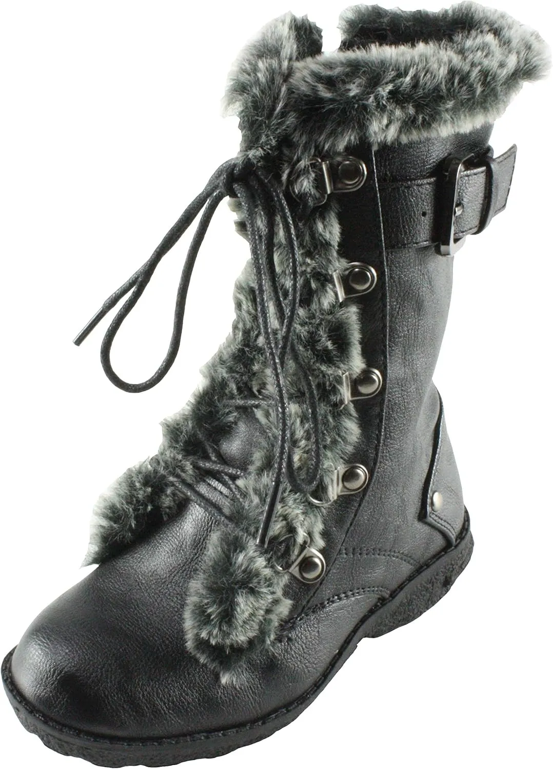 Link Girls Aura-20K Faux Fur Round Toe Flat Mid-Calf Boots