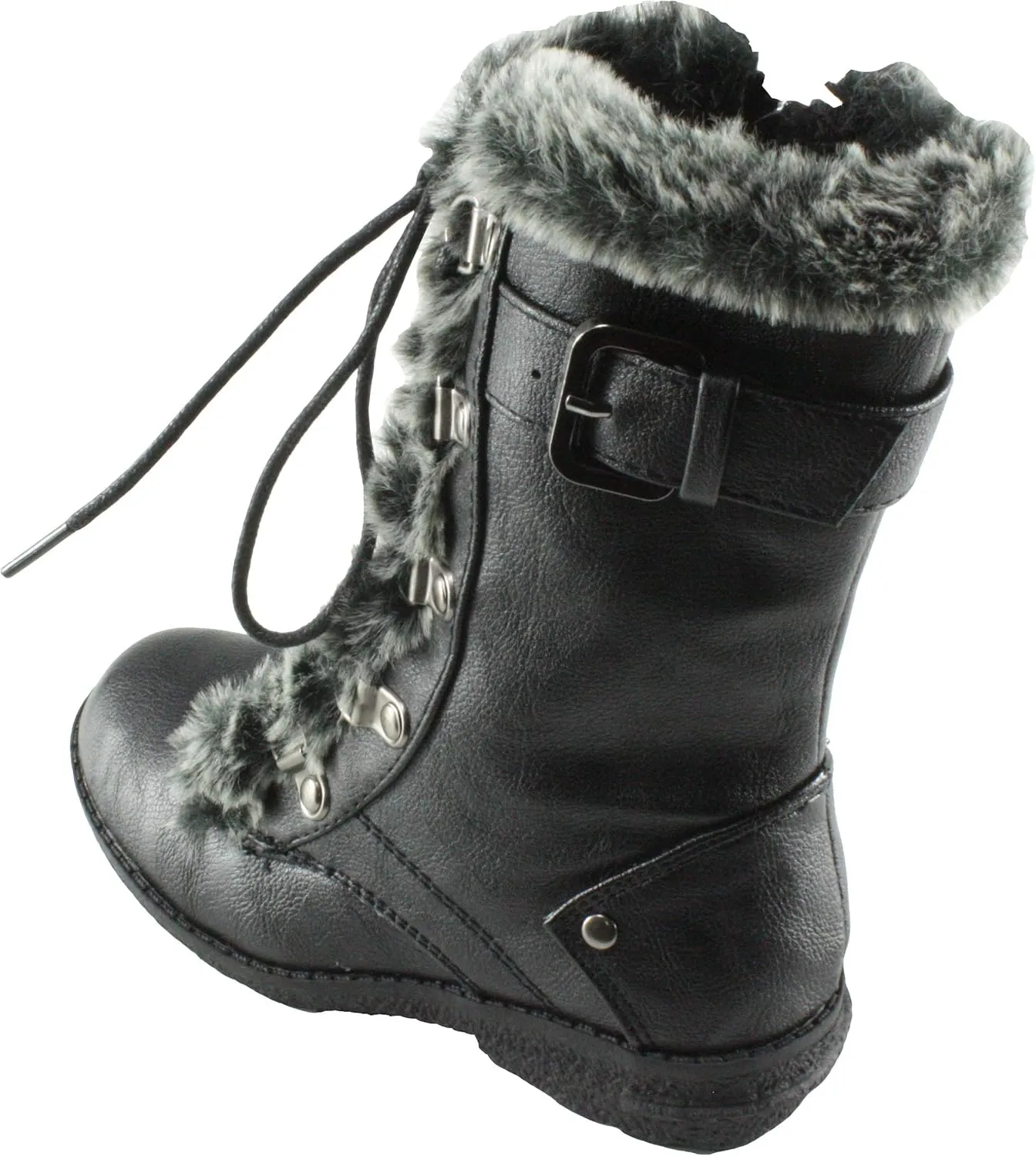 Link Girls Aura-20K Faux Fur Round Toe Flat Mid-Calf Boots