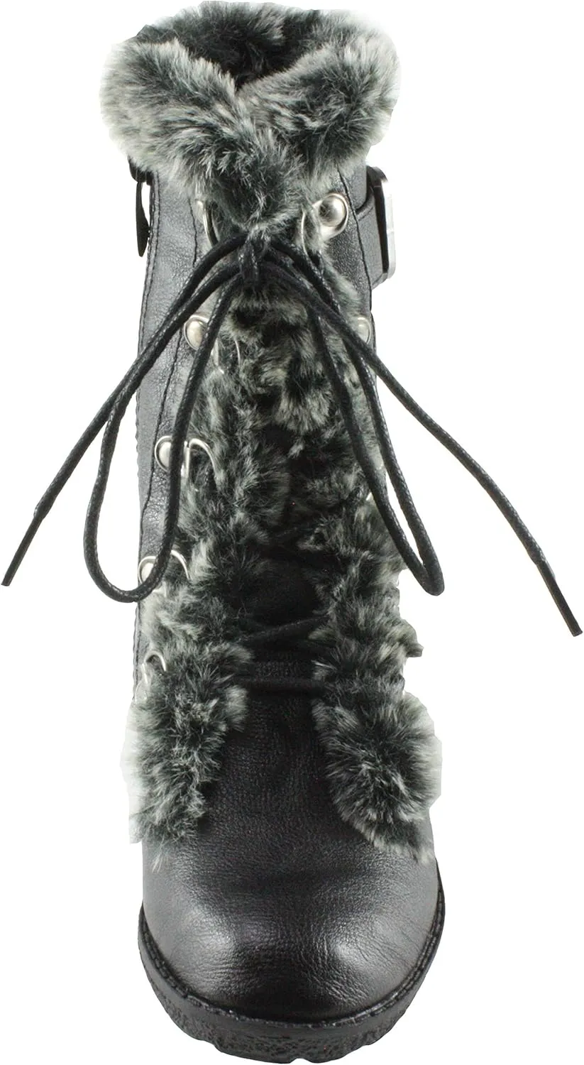 Link Girls Aura-20K Faux Fur Round Toe Flat Mid-Calf Boots