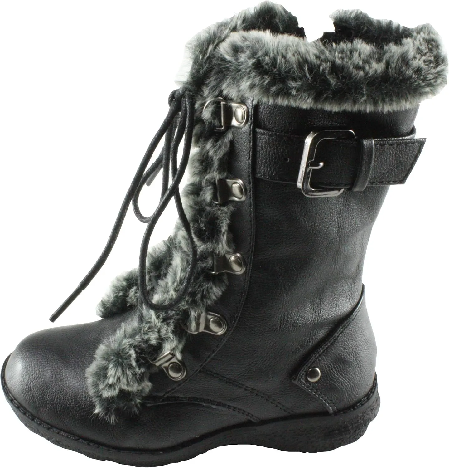 Link Girls Aura-20K Faux Fur Round Toe Flat Mid-Calf Boots