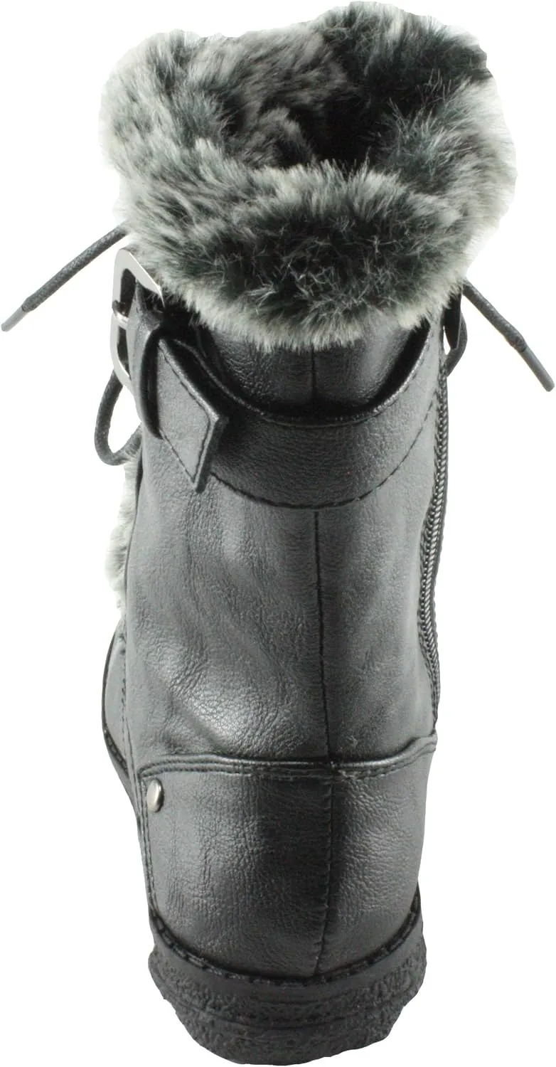 Link Girls Aura-20K Faux Fur Round Toe Flat Mid-Calf Boots