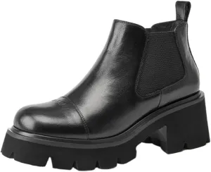 Loafers for Women Handmade Women’s Cow Leather Square Toe Ankle Shoes with Elastic Band Closure Comfortable Platform Footwear