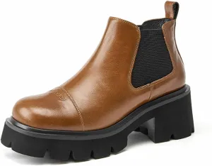 Loafers for Women Handmade Women’s Cow Leather Square Toe Ankle Shoes with Elastic Band Closure Stylish Platform Footwear