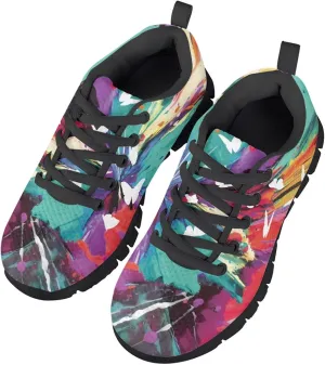 MARSVOVO Boys Girls Walking Shoes Non Slip Flexible Athletic Lightweight Breathable Printed Kids Running Shoes Most Comfortable Black White Sole Casual Fashion Non Slip Sport Kids Sneakers