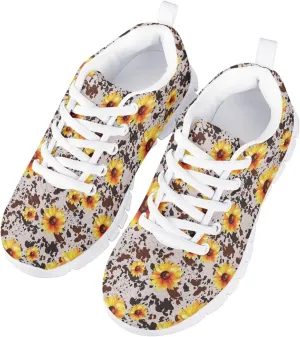 MARSVOVO Boys Girls Walking Shoes Non Slip Flexible Athletic Lightweight Breathable Printed Kids Running Shoes Most Comfortable Black White Sole Casual Fashion Non Slip Sport Kids Sneakers