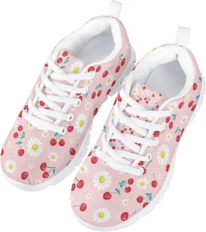 MARSVOVO Sneakers for Kids Girls Flexible Athletic Lightweight Breathable Lace-up First Shoes for Walking Boy Girl Most Comfortable Classic Printed Casual Fashion Non Slip Sport Girl Running Shoes