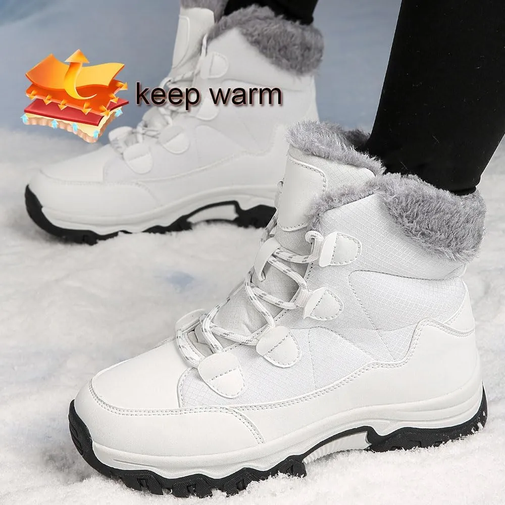 Maylrvjv Women's Snow Boots Winter Warm Waterproof Anti-Slip Lightweight Lace Up Boots Ladies Casual Outdoor Mid Calf Boots