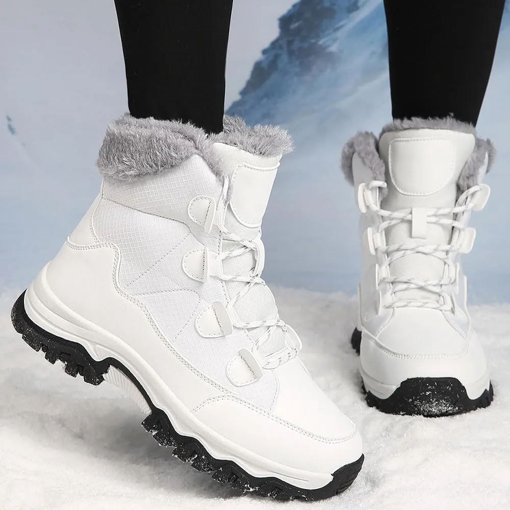 Maylrvjv Women's Snow Boots Winter Warm Waterproof Anti-Slip Lightweight Lace Up Boots Ladies Casual Outdoor Mid Calf Boots