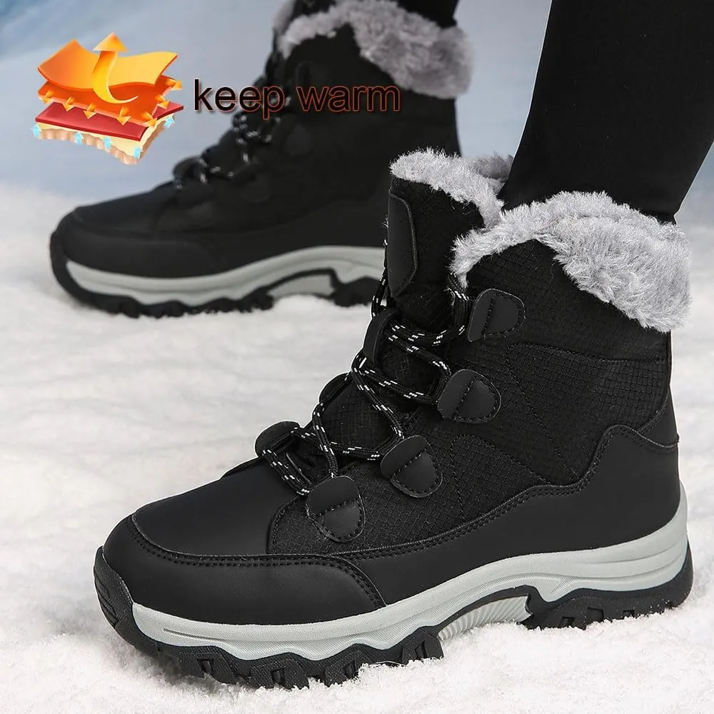 Maylrvjv Women's Snow Boots Winter Warm Waterproof Anti-Slip Lightweight Lace Up Boots Ladies Casual Outdoor Mid Calf Boots