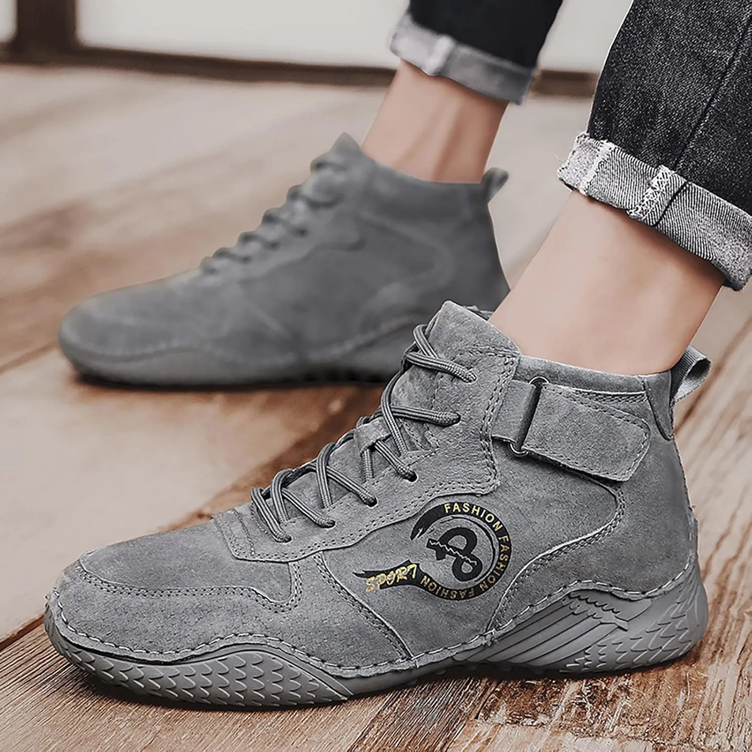 Men Running Athletic Shoes Men's British Large Casual Suede Foreign Trade Lace Up and Hook Loop Sneakers Tennis Workout Gym Sports Sneakers