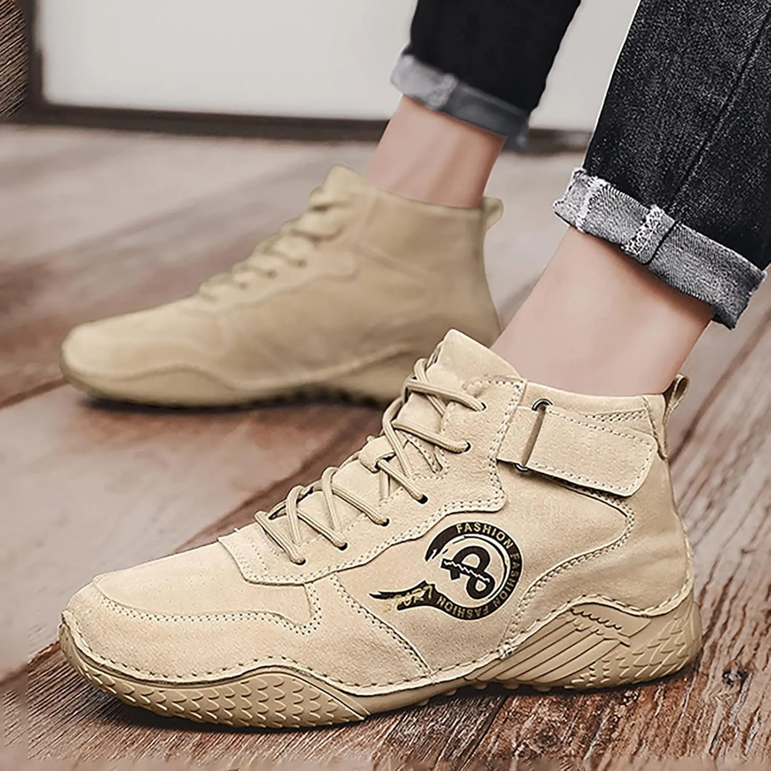 Men Running Athletic Shoes Men's British Large Casual Suede Foreign Trade Lace Up and Hook Loop Sneakers Tennis Workout Gym Sports Sneakers