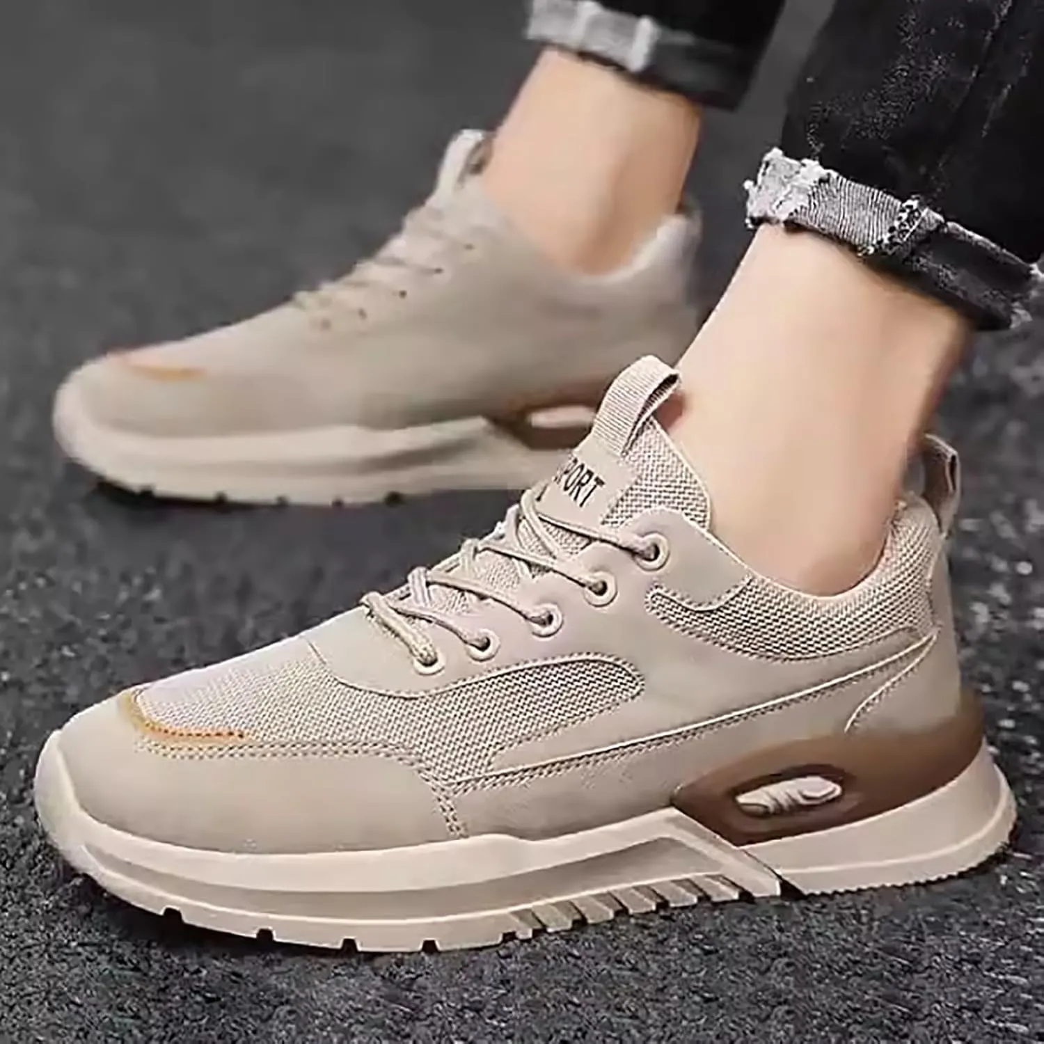 Mens Breathable Lace Up Running Shoes Portable Non Slip Fitness Workout Shoe Athletic Fashion Sneakers for Men