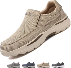 Men's Canvas Slip On Orthopedic Flats Loafers with Elastic Band Causal Fashion Breathable Non Slip Outdoor Walking Shoes Lightweight Comfortable Sneakers Driving Boat Shoes