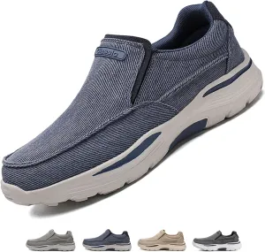Men's Canvas Slip On Orthopedic Flats Loafers with Elastic Band Causal Fashion Breathable Non Slip Outdoor Walking Shoes Lightweight Comfortable Sneakers Driving Boat Shoes