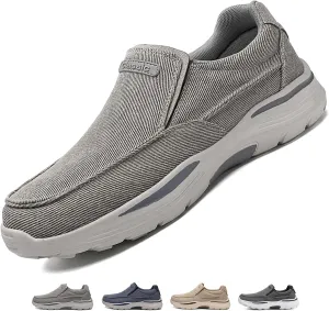 Men's Canvas Slip On Orthopedic Flats Loafers with Elastic Band Causal Fashion Breathable Non Slip Outdoor Walking Shoes Lightweight Comfortable Sneakers Driving Boat Shoes
