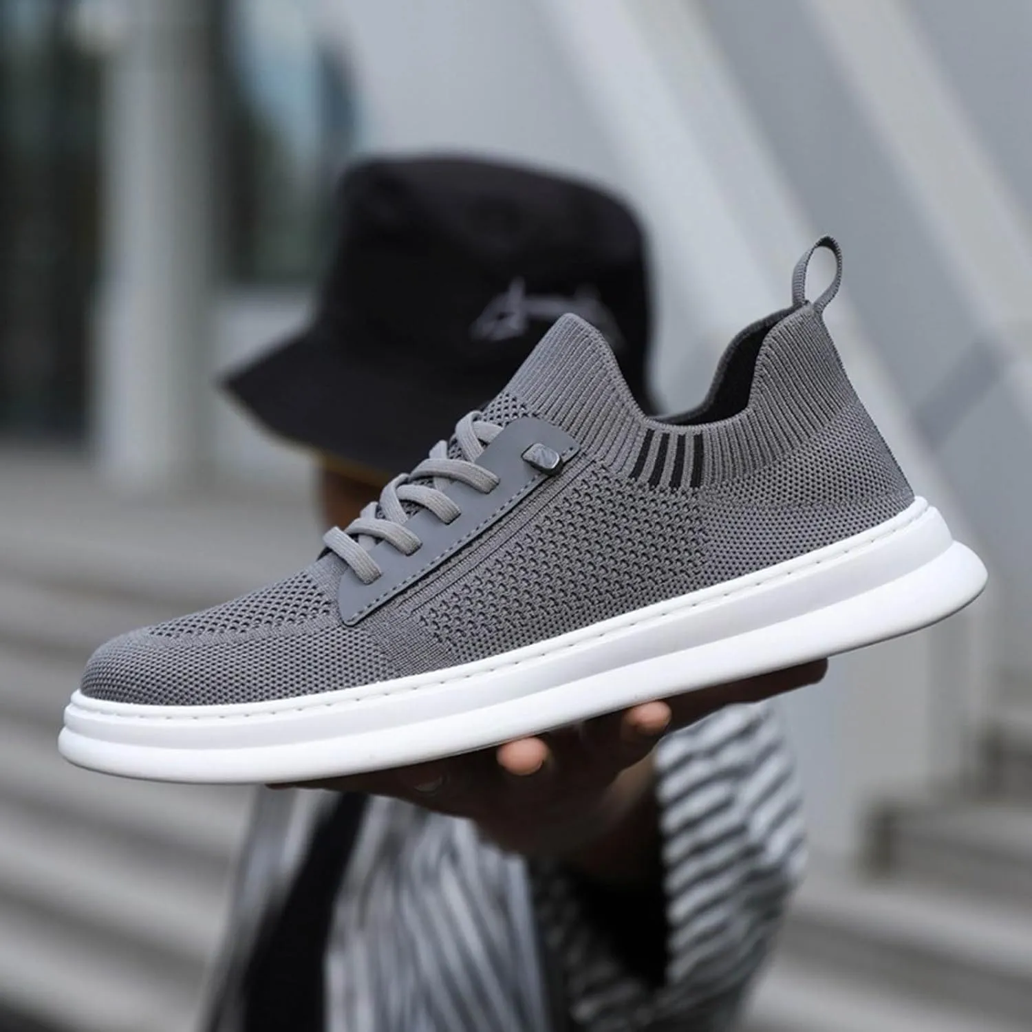 Men's Fashion Versatile Walking Shoes Lightweight Breathable Slip on Running Shoe Soft Flat Soled Elderly Shoes