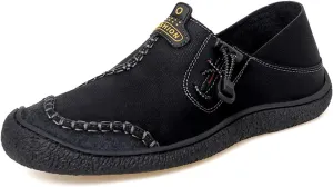 Men's Flat Casual Loafers Hand-Sewn Leather Driving Shoes with Non-Slip Elastic Band, Comfortable Soft Sole for Walking and Daily Use