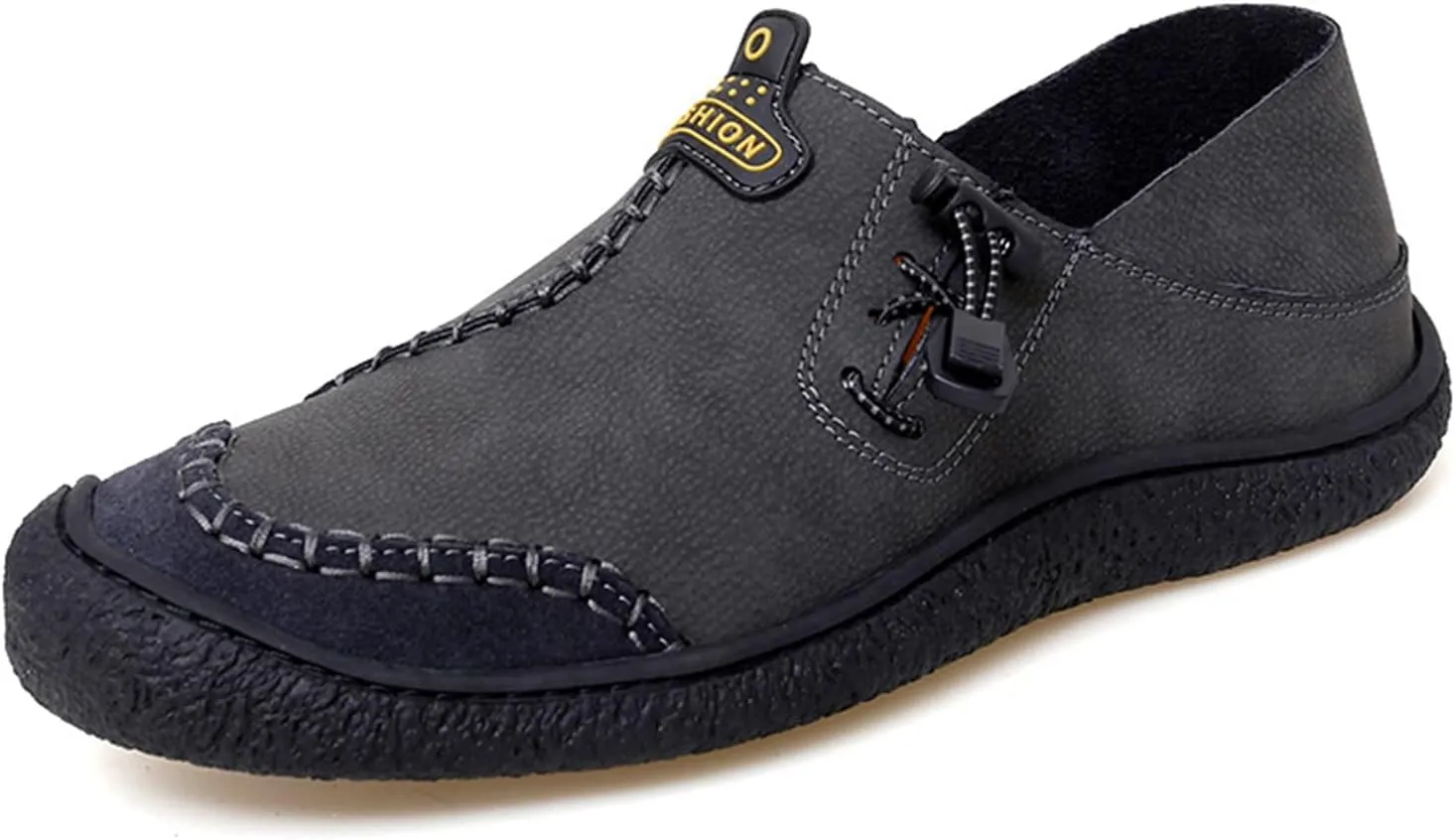 Men's Flat Casual Loafers Hand-Sewn Leather Driving Shoes with Non-Slip Elastic Band, Comfortable Soft Sole for Walking and Daily Use