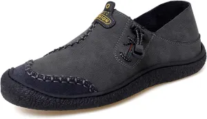 Men's Flat Casual Loafers Hand-Sewn Leather Driving Shoes with Non-Slip Elastic Band, Comfortable Soft Sole for Walking and Daily Use
