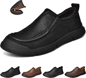 Men's Genuine Leather Slip On Casual Loafers Comfortable Soft Sole Lightweight Non-Slip Driving Walking Shoes Mocasines