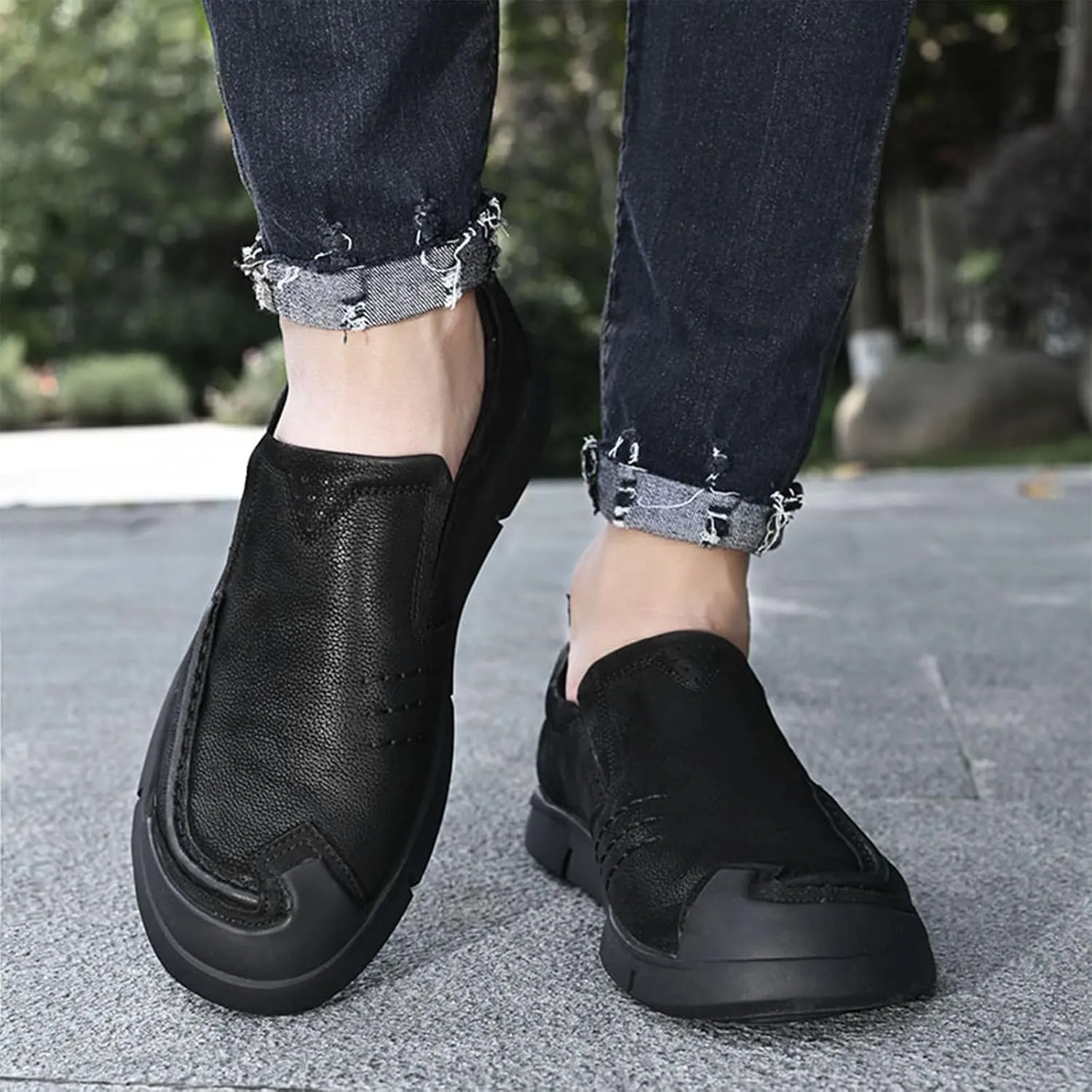 Men's Genuine Leather Slip On Casual Loafers Comfortable Soft Sole Lightweight Non-Slip Driving Walking Shoes Mocasines