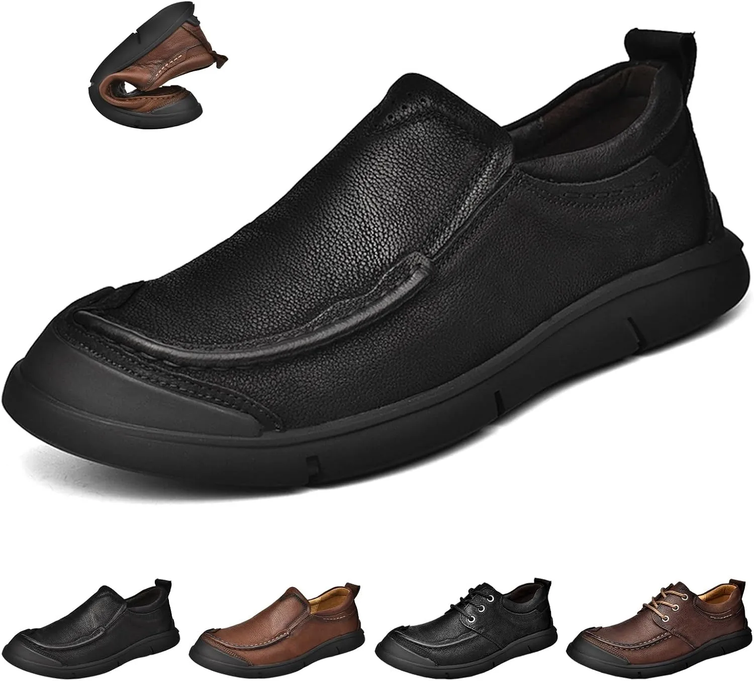 Men's Genuine Leather Slip On Casual Loafers Comfortable Soft Sole Lightweight Non-Slip Driving Walking Shoes Mocasines