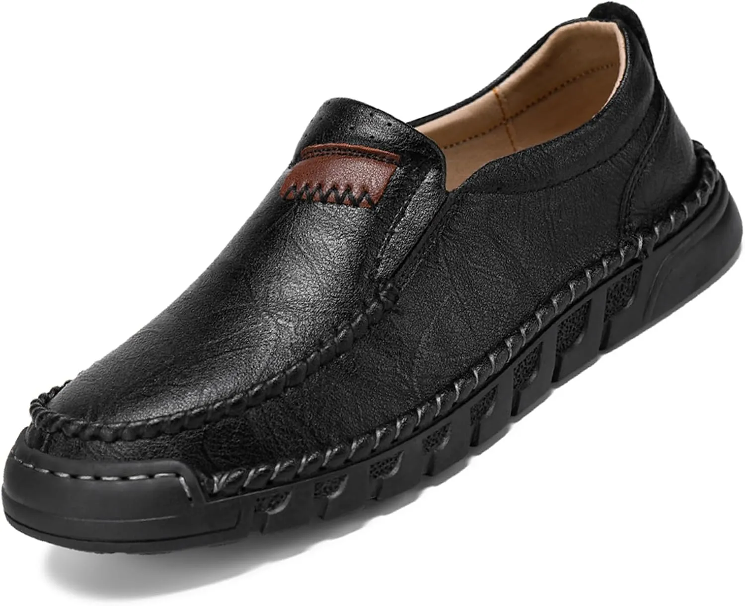Men's Hand-Sewn Casual Leather Loafers Comfortable Soft Sole Slip-On Driving Walking Boat Shoes Business Work Moccasin Shoes