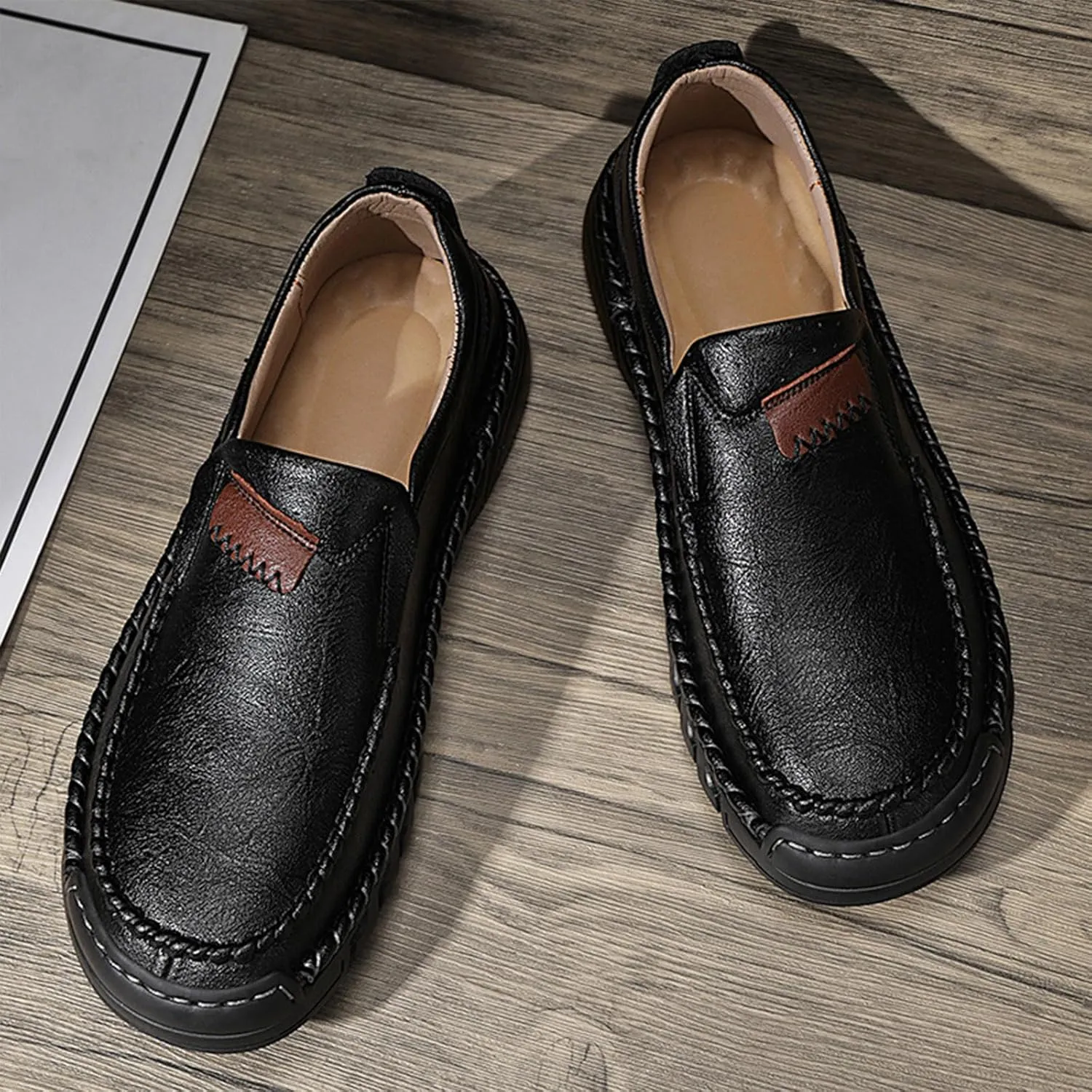 Men's Hand-Sewn Casual Leather Loafers Comfortable Soft Sole Slip-On Driving Walking Boat Shoes Business Work Moccasin Shoes