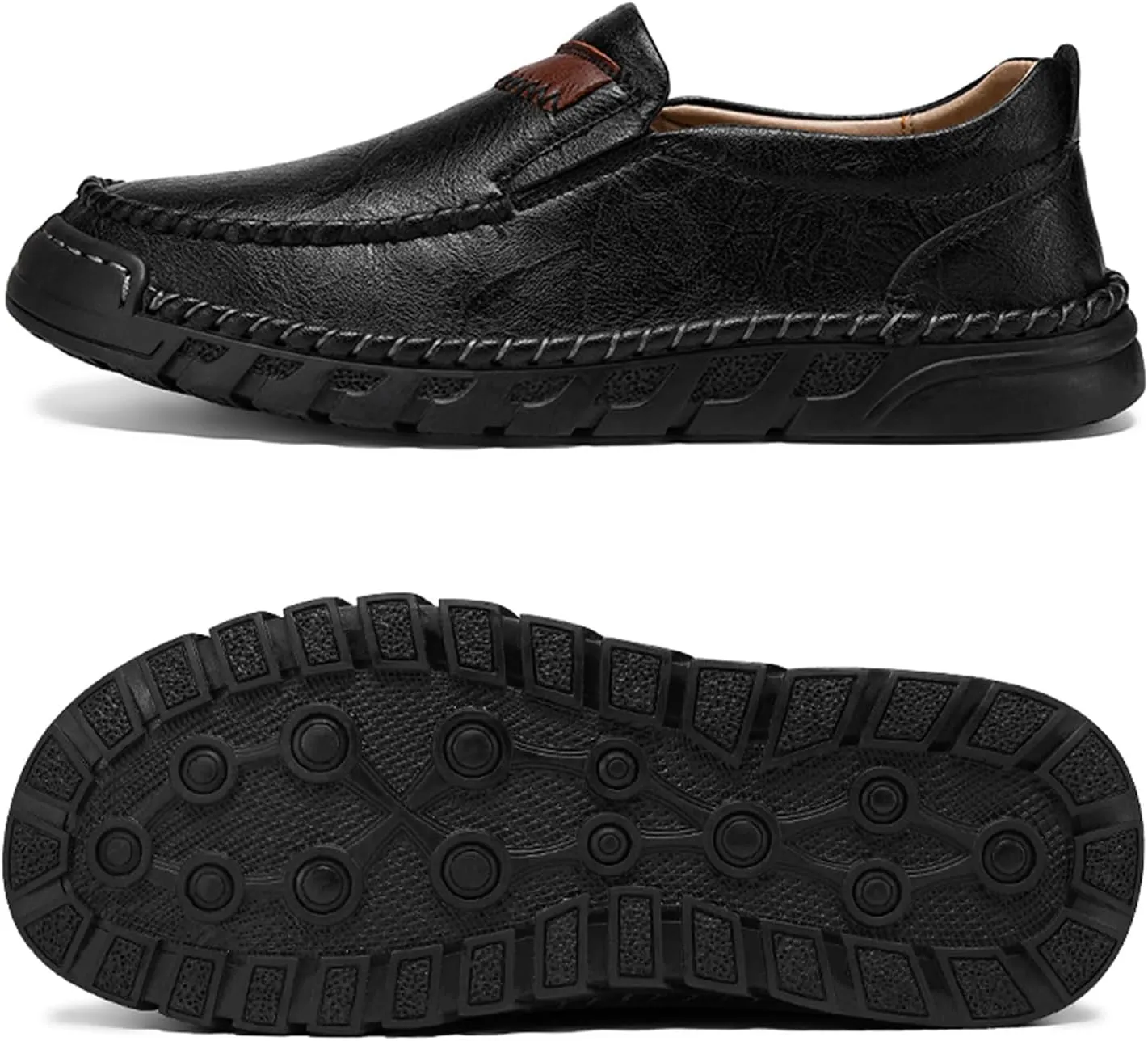 Men's Hand-Sewn Casual Leather Loafers Comfortable Soft Sole Slip-On Driving Walking Boat Shoes Business Work Moccasin Shoes