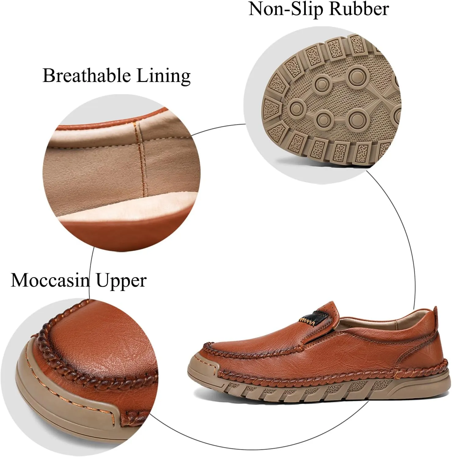 Men's Hand-Sewn Casual Leather Loafers Comfortable Soft Sole Slip-On Driving Walking Boat Shoes Business Work Moccasin Shoes