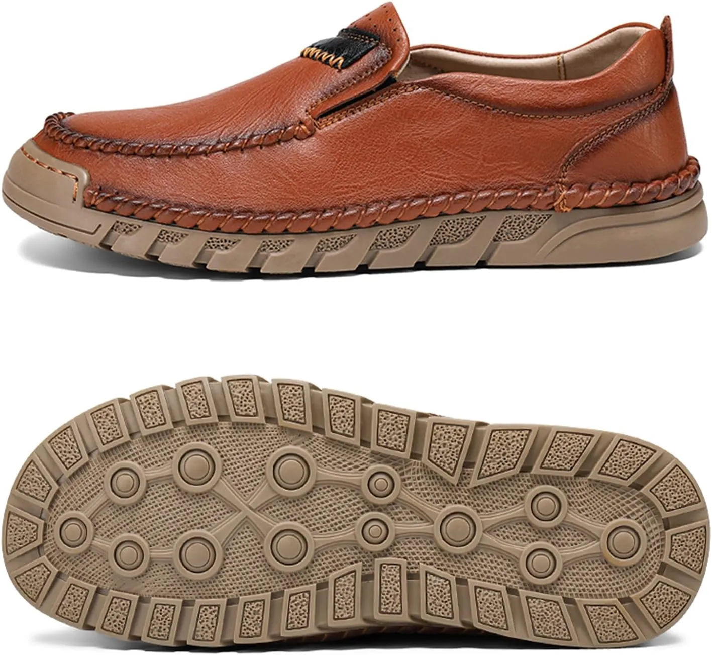 Men's Hand-Sewn Casual Leather Loafers Comfortable Soft Sole Slip-On Driving Walking Boat Shoes Business Work Moccasin Shoes