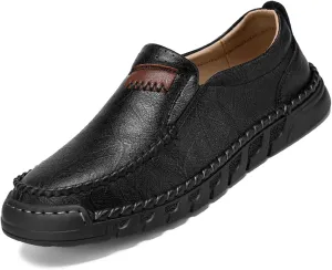 Men's Hand-Sewn Casual Leather Loafers Comfortable Soft Sole Slip-On Driving Walking Boat Shoes Business Work Moccasin Shoes