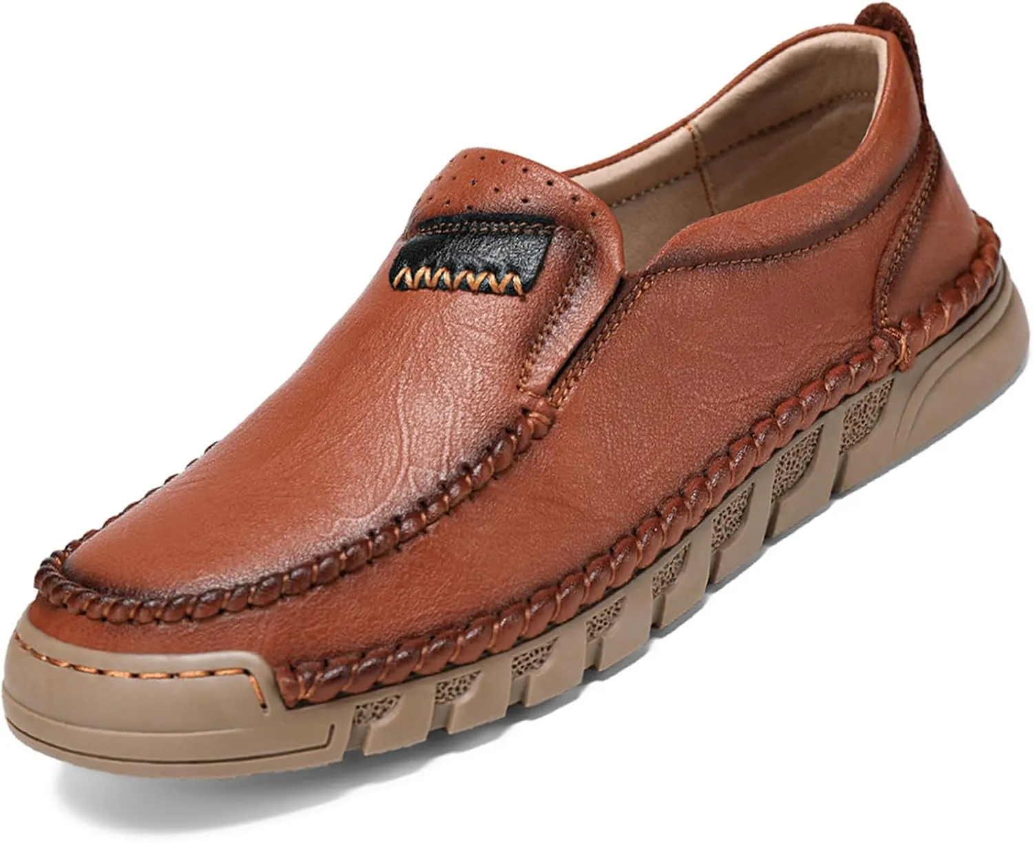 Men's Hand-Sewn Casual Leather Loafers Comfortable Soft Sole Slip-On Driving Walking Boat Shoes Business Work Moccasin Shoes