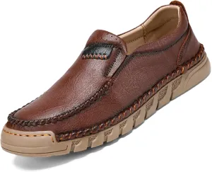 Men's Hand-Sewn Casual Leather Loafers Comfortable Soft Sole Slip-On Driving Walking Boat Shoes Business Work Moccasin Shoes