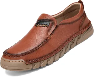 Men's Hand-Sewn Casual Leather Loafers Comfortable Soft Sole Slip-On Driving Walking Boat Shoes Business Work Moccasin Shoes