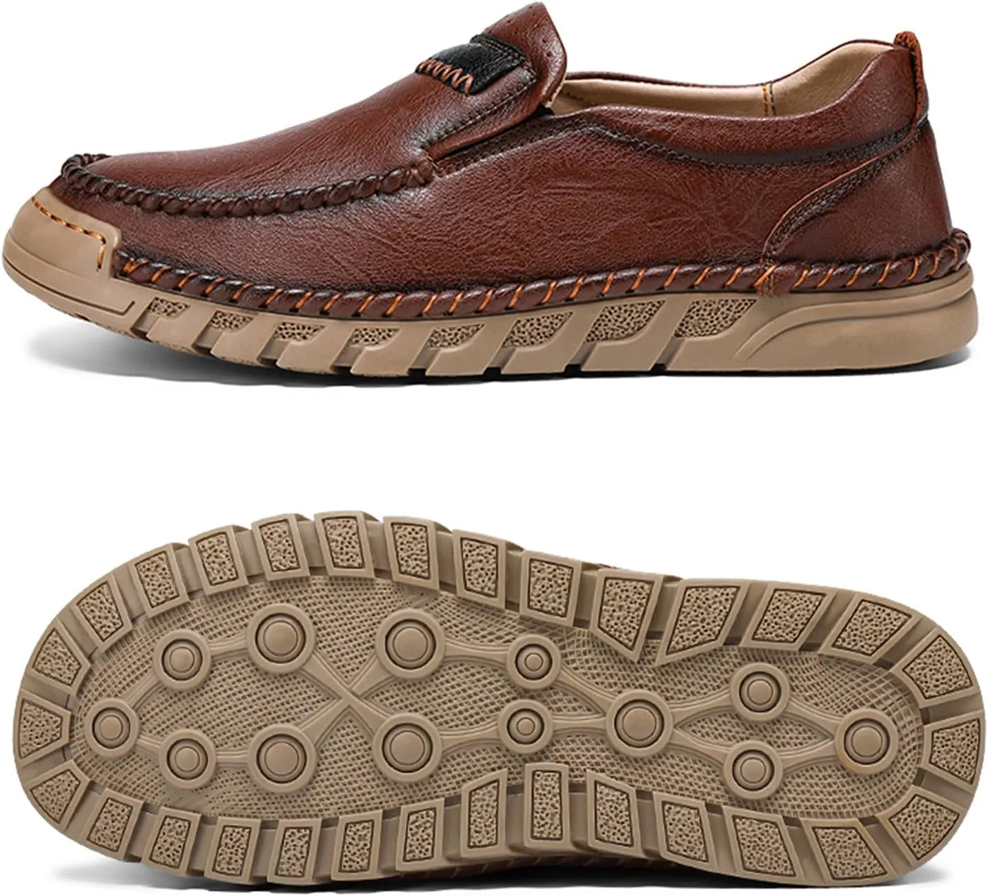 Men's Hand-Sewn Casual Leather Loafers Comfortable Soft Sole Slip-On Driving Walking Boat Shoes Business Work Moccasin Shoes