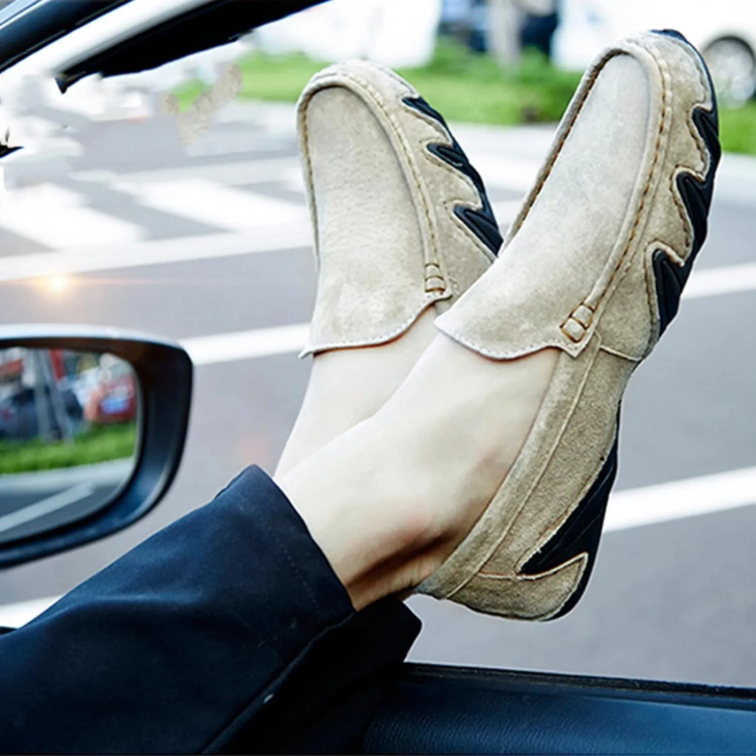 Men'S Handmade Suede Penny Loafer Shoes,Non Slip Soft Sole Slip-On Moccasin Casual Shoes,Comfortable Business Work Walking Driving Shoes