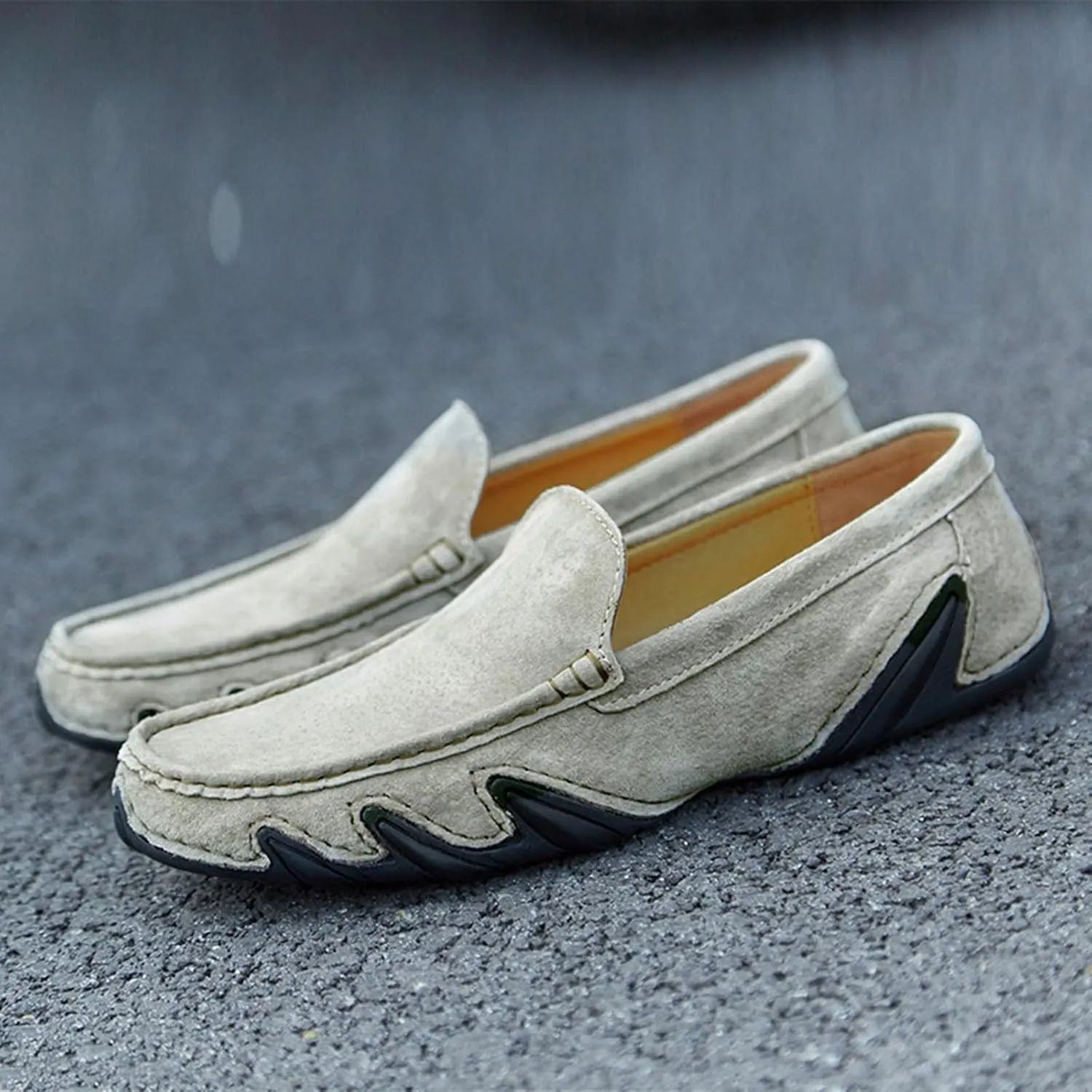 Men'S Handmade Suede Penny Loafer Shoes,Non Slip Soft Sole Slip-On Moccasin Casual Shoes,Comfortable Business Work Walking Driving Shoes